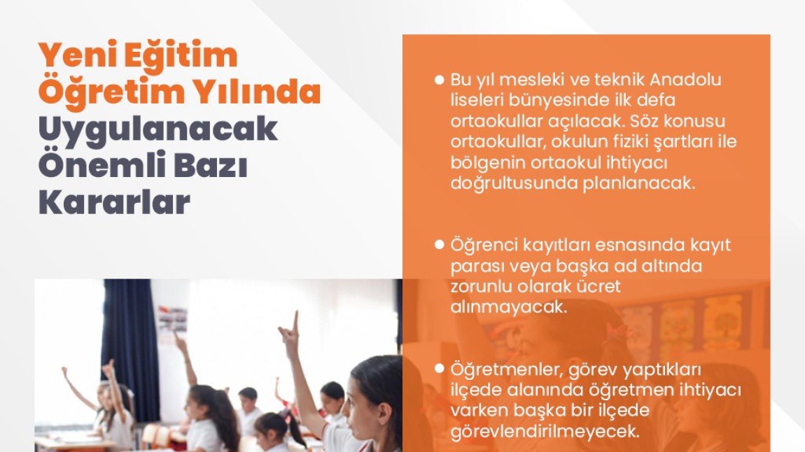 2024-2025 EĞİTİM ÖĞRETİM YILINDA UYGULANACAK BAZI KARARLAR